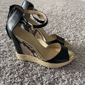 Black and snake skin wedges size 8